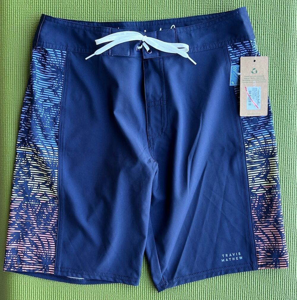 Travis Mathew Beach Break Board Shorts Size 30 Blue Men Swim Trunks 9" Inseam